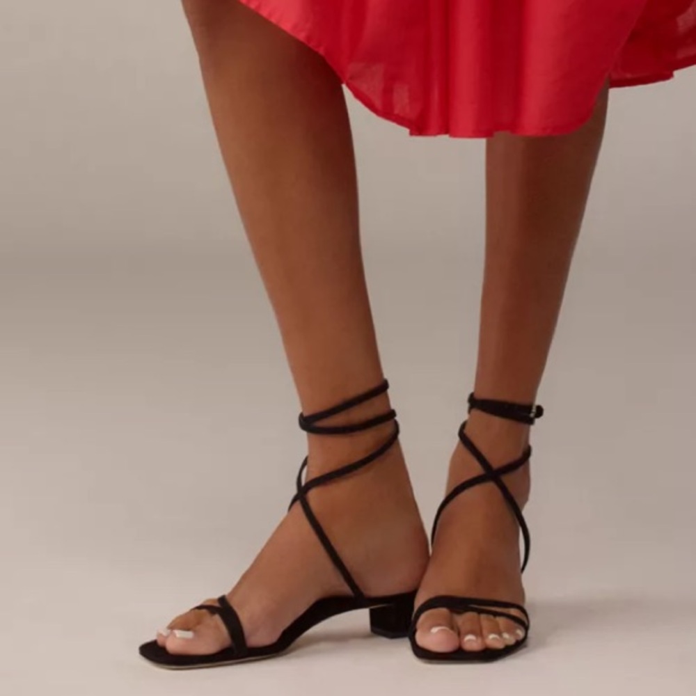 Reformation Alice Heeled Sandal in Black Suede Size 7